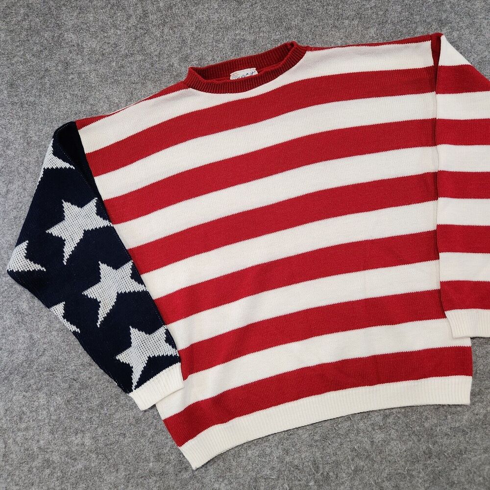 VTG J Knit Adult Mens Womens XL‎ USA Flag Patriotic America Crewneck Sweater - Picture 2 of 11